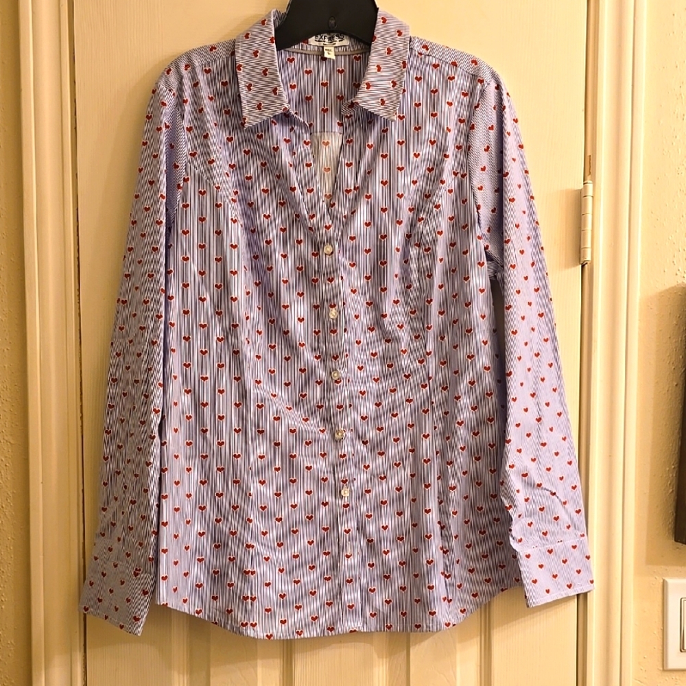 Express Collection Blue and Red Striped Shirt With Hearts